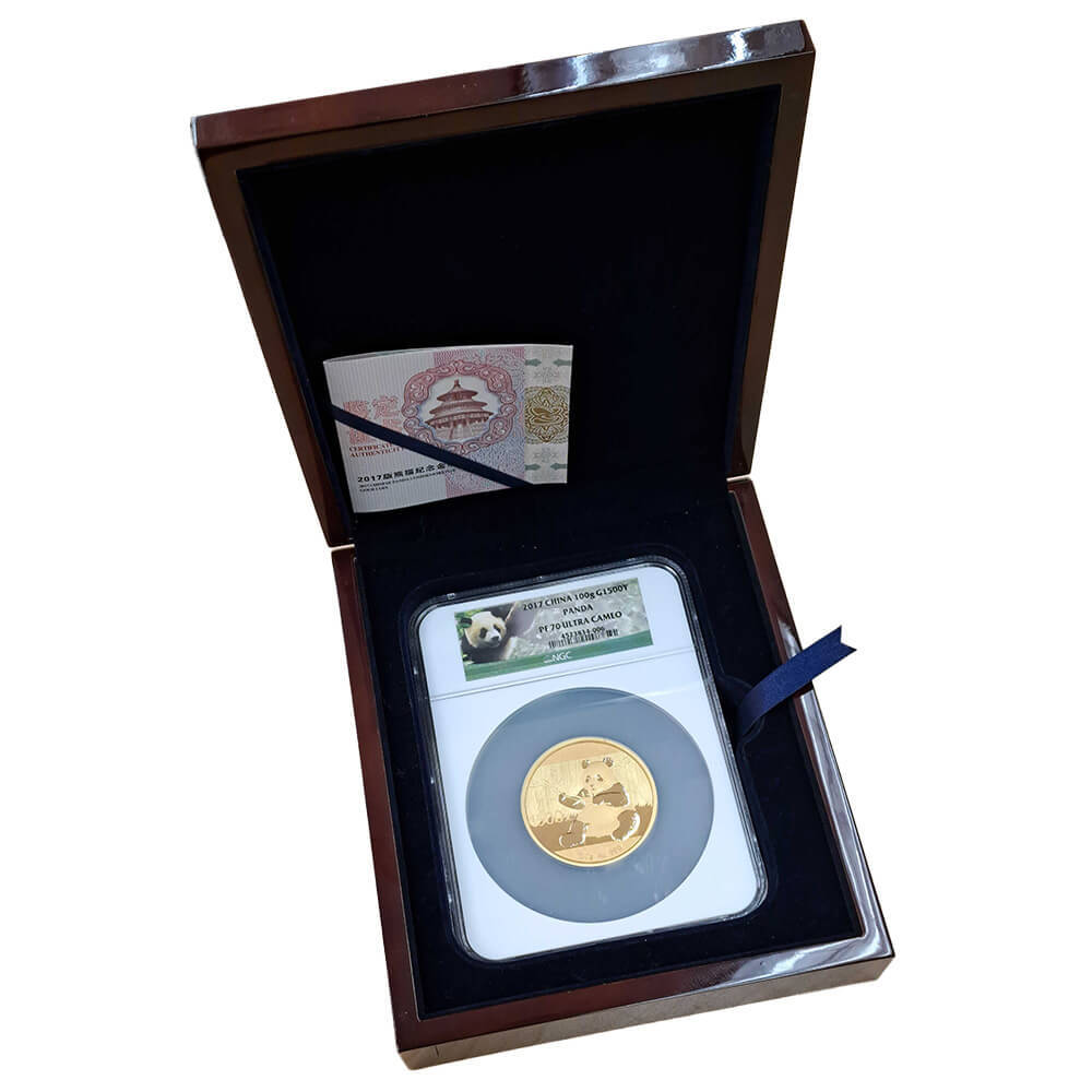 2017 100 Gram Chinese Proof Gold Panda 1500 Yuan NGC PF 70 UCAM (w/Box & COA) thumbnail 4