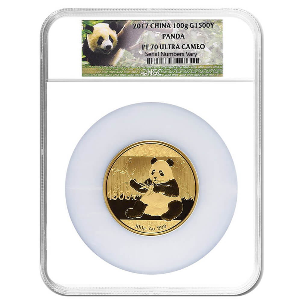 2017 100 Gram Chinese Proof Gold Panda 1500 Yuan NGC PF 70 UCAM (w/Box & COA) thumbnail 2