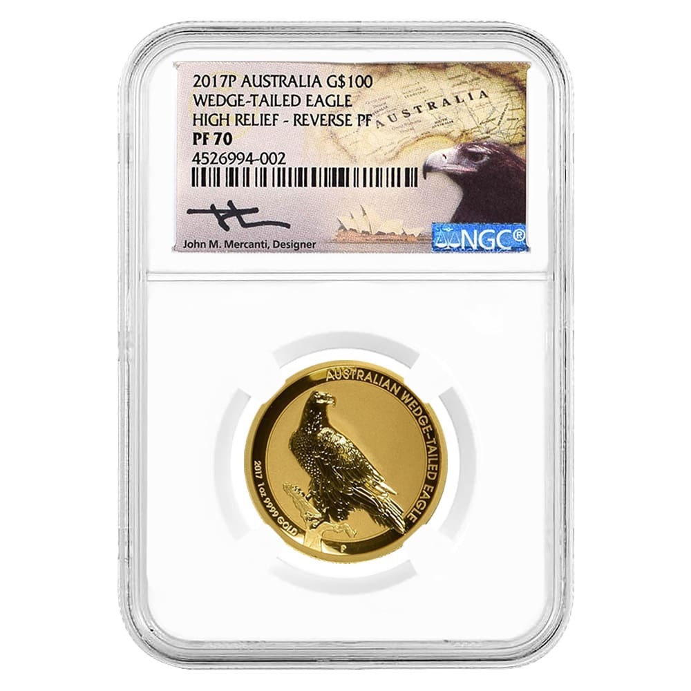 2017 1 oz Proof Gold Australian Wedge-Tailed Eagle Perth Mint NGC PF 70 (John M. Mercanti) thumbnail 2