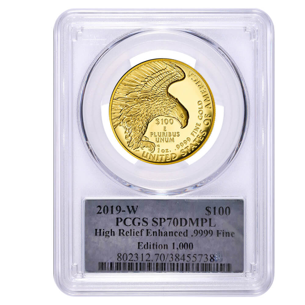 2019-W 1 oz $100 American Liberty High Relief Enhanced Gold Coin PCGS SP 70 DMPL (Cleveland) thumbnail 2