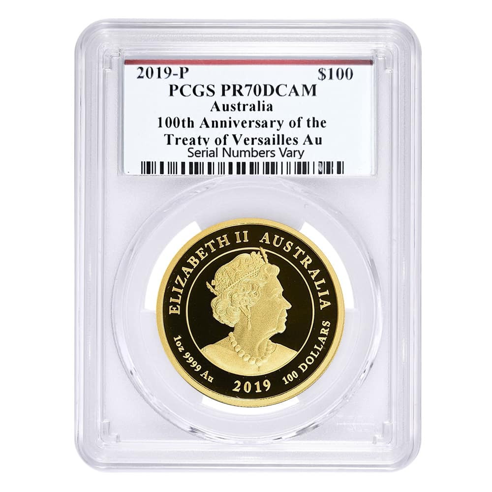 2019 1 oz Australia Treaty of Versailles 100th Ann. Proof Gold Coin PCGS PF 70 DCAM thumbnail 2