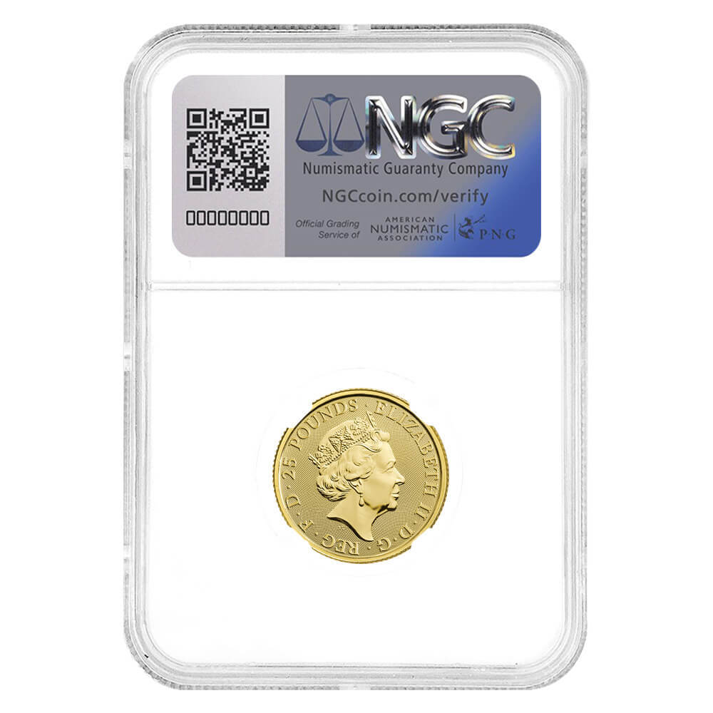 2019 Great Britain 1/4 oz Queen's Beasts Falcon of the Plantagenet Gold Coin NGC MS 70 thumbnail 2