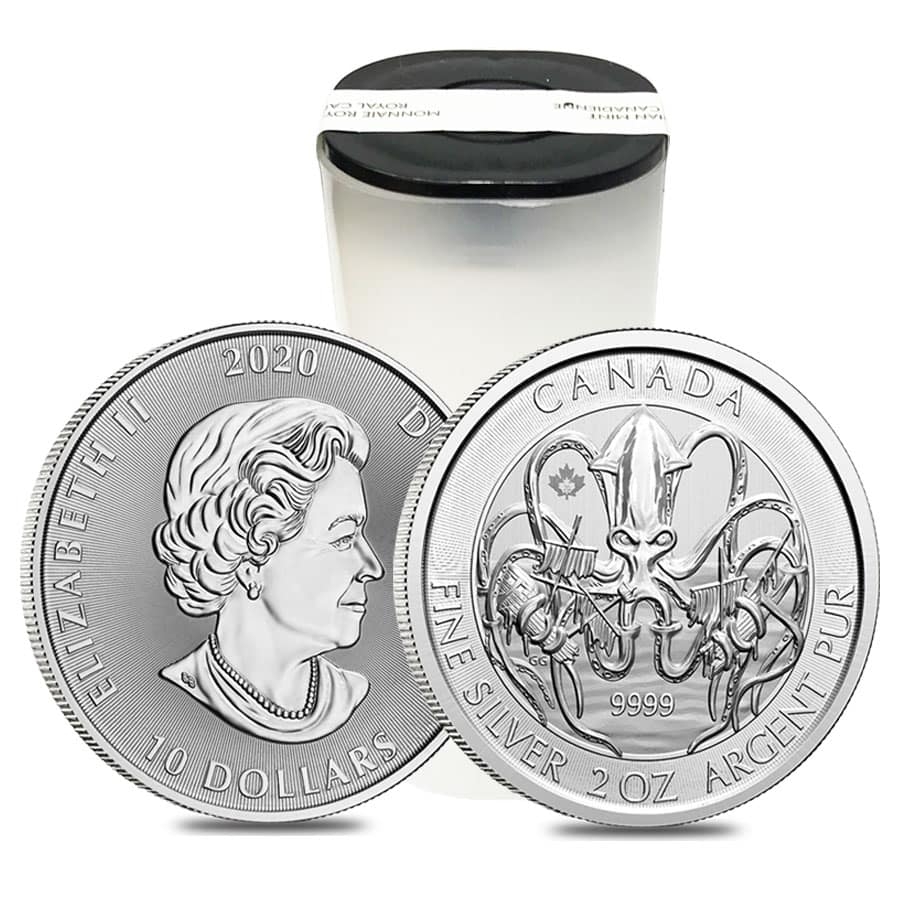 2020 2 oz Royal Canadian Creatures of the North Series The Kraken Silver Coin BU thumbnail 4