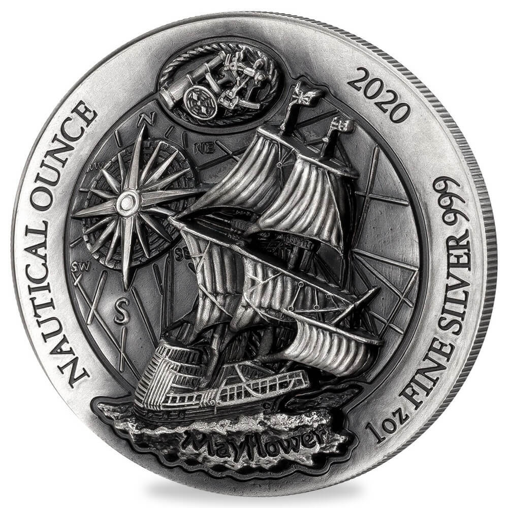 2020 Rwanda 1 oz Nautical Ounce Mayflower Antiqued Silver Coin thumbnail 2