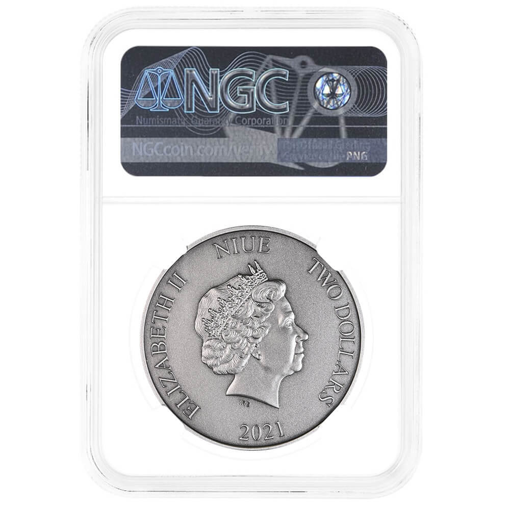 2021 Niue 1 oz DC Comics Batman 1997 Batmobile Antiqued Silver Coin NGC MS 70 FR thumbnail 2