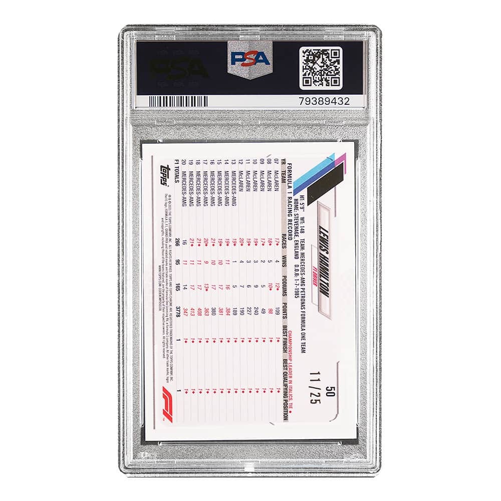 2021 Topps Chrome F1 Lewis Hamilton #50 Sapphire Edition-Orange Card PSA 9 MT thumbnail 3