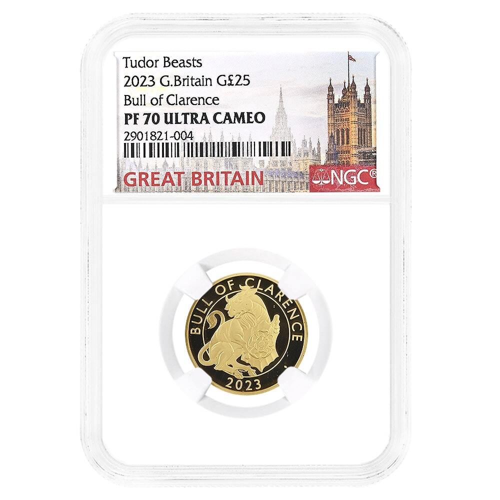 2023 Great Britain 1/4 oz Proof Tudor Beasts Bull of Clarence Gold Coin NGC PF 70 UCAM