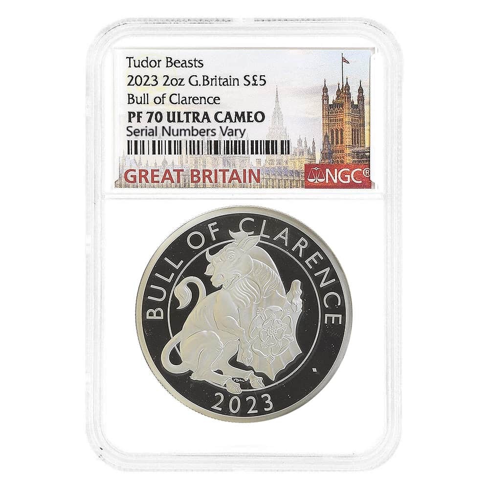 2023 GB 2 oz Proof Silver The Tudor Beasts Bull of Clarence Coin NGC PF 70 UCAM