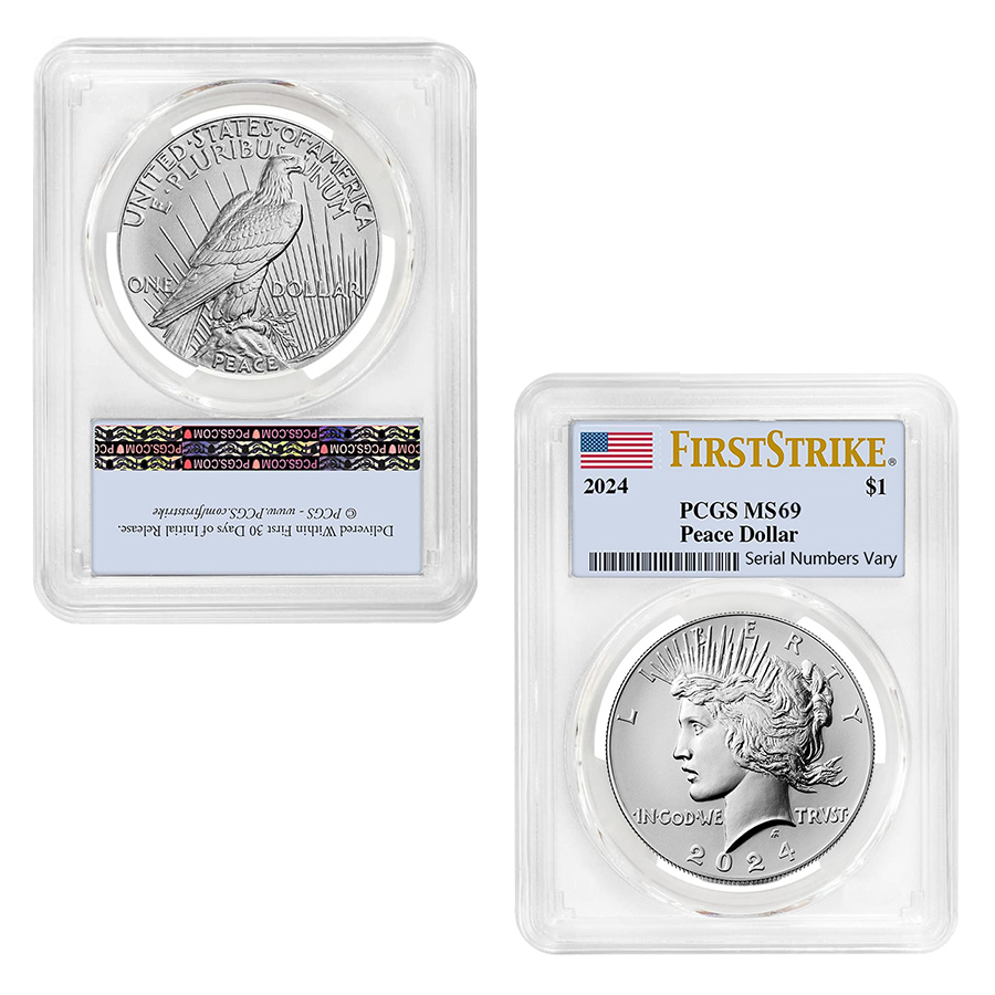 2024 Morgan and Peace Silver Dollar 2-Coin Set PCGS MS 69 FS thumbnail 2