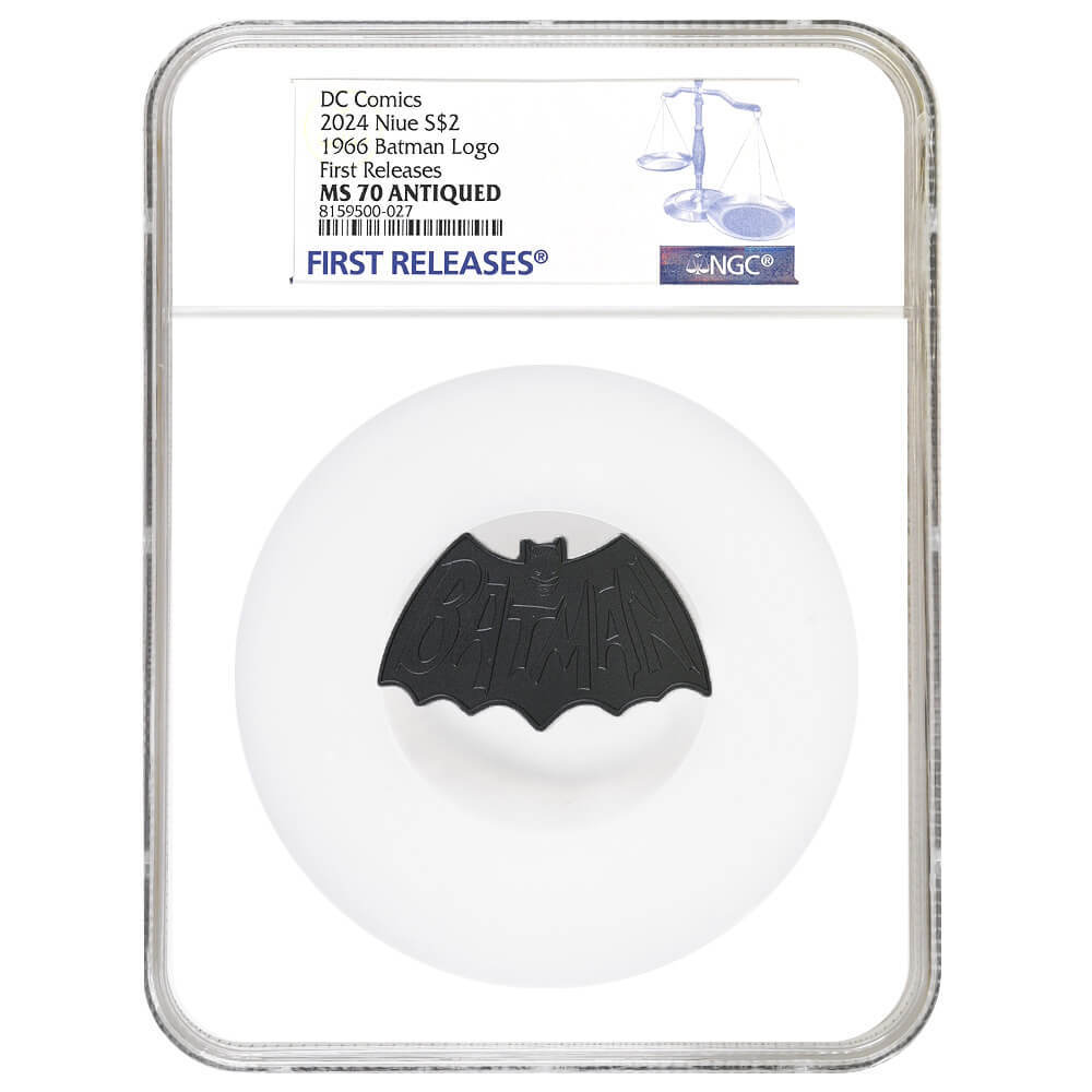 2024 Niue 1 oz DC Comics 1966 Batman Logo Antiqued Silver Coin NGC MS 70 FR