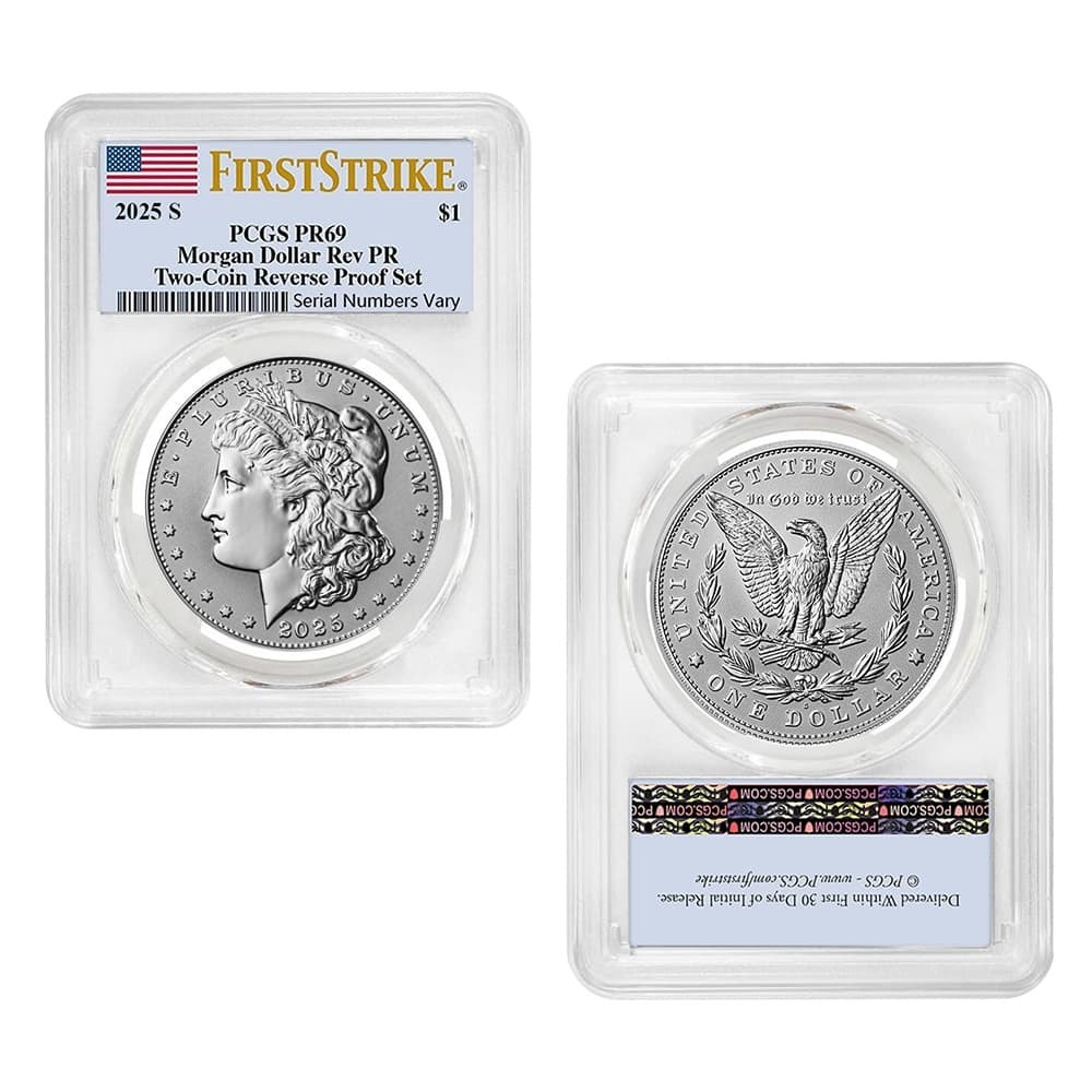 2025-S Morgan and Peace Silver Dollar Reverse Proof 2-Coin Set PCGS PF 69 FS thumbnail 2