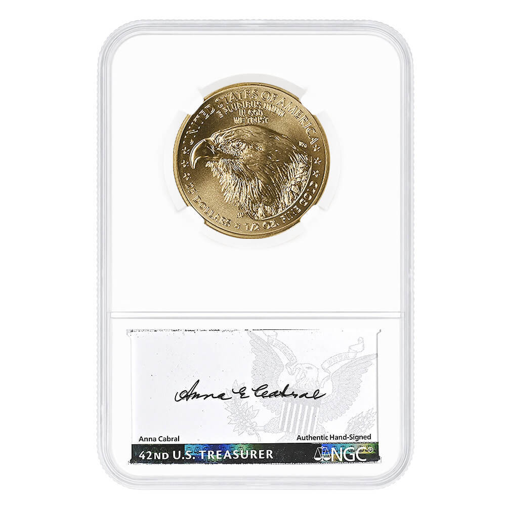 2025 1/2 oz Gold American Eagle NGC MS 70 FDOI (Ronald Reagan / Anna Cabral) thumbnail 2