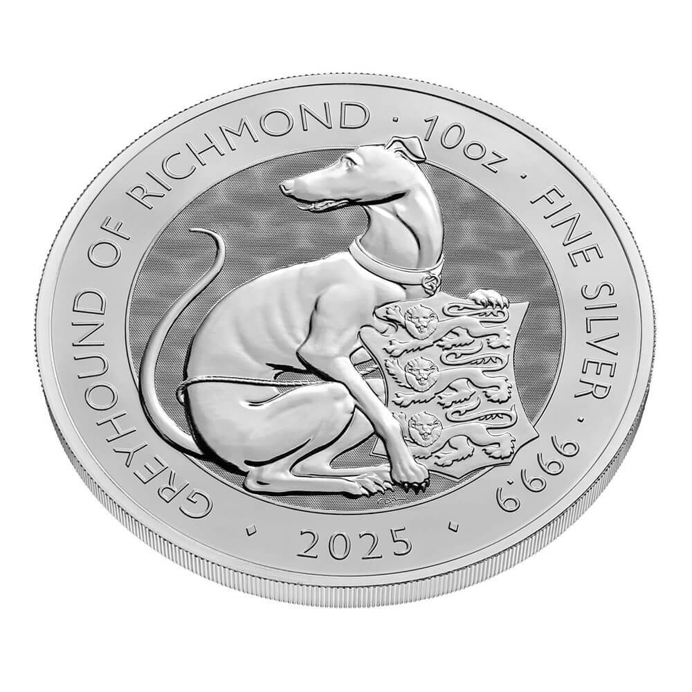 2025 Great Britain 10 oz Tudor Beasts Greyhound of Richmond Silver Coin .9999 Fine BU thumbnail 3