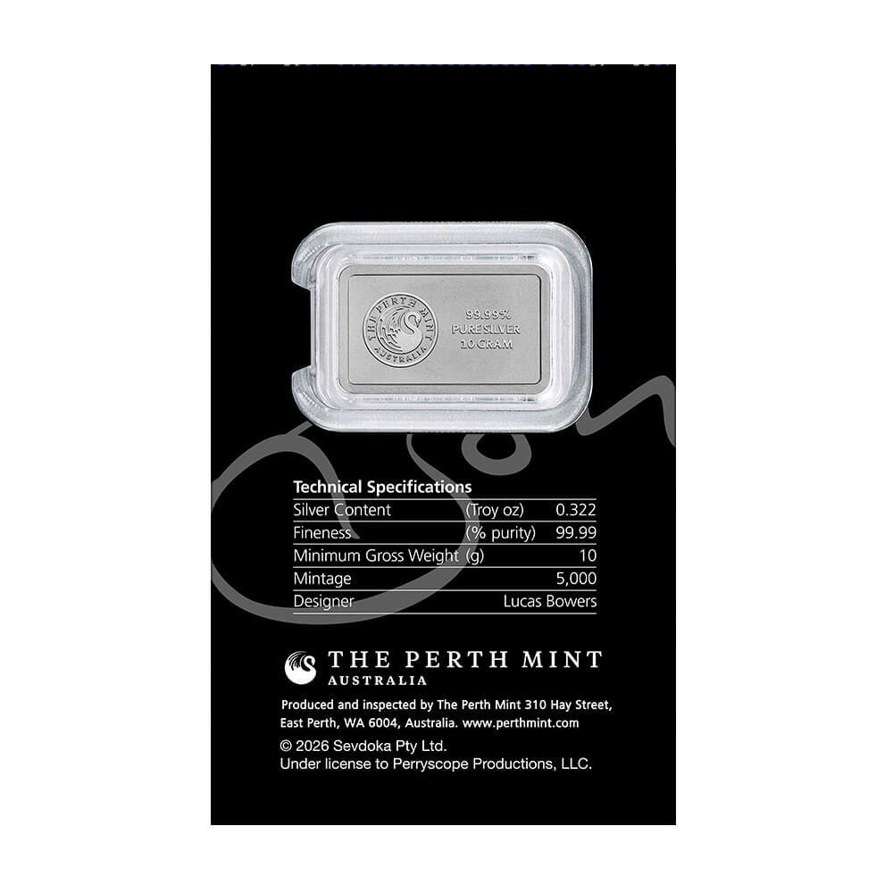 2026 10 Gram Perth Mint Bon Scott 80th Ann. Silver Bar .9999 Fine (in Assay) thumbnail 3
