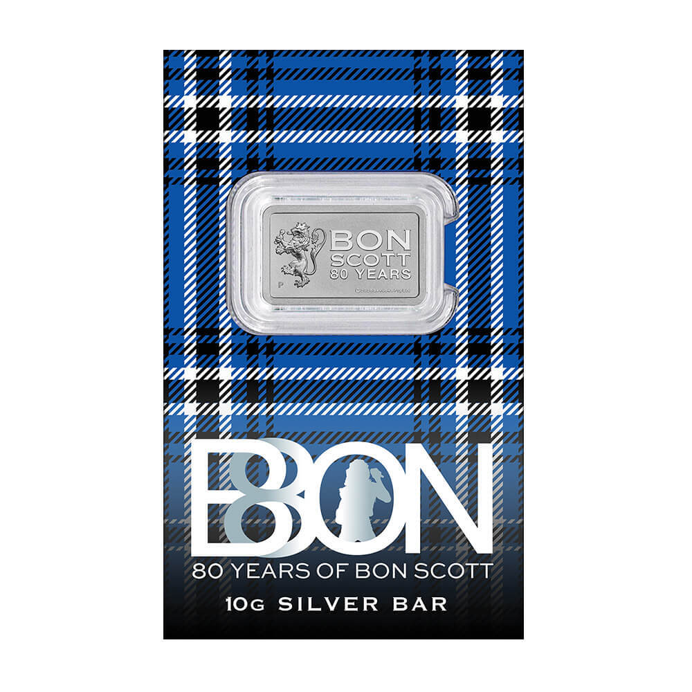 2026 10 Gram Perth Mint Bon Scott 80th Ann. Silver Bar .9999 Fine (in Assay) thumbnail 4
