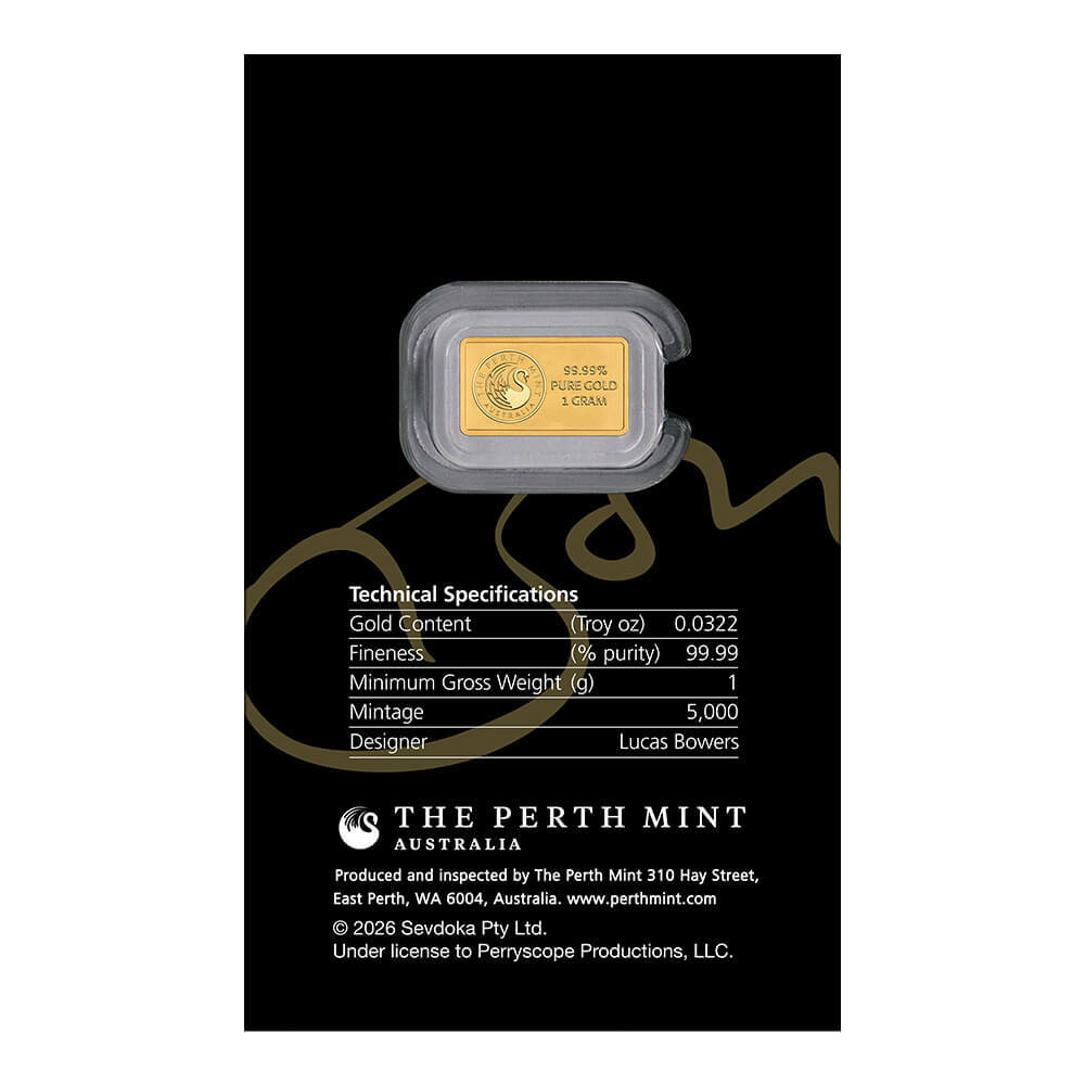 2026 1 Gram Perth Mint Bon Scott 80th Ann. Gold Bar .9999 Fine (in Assay) thumbnail 3