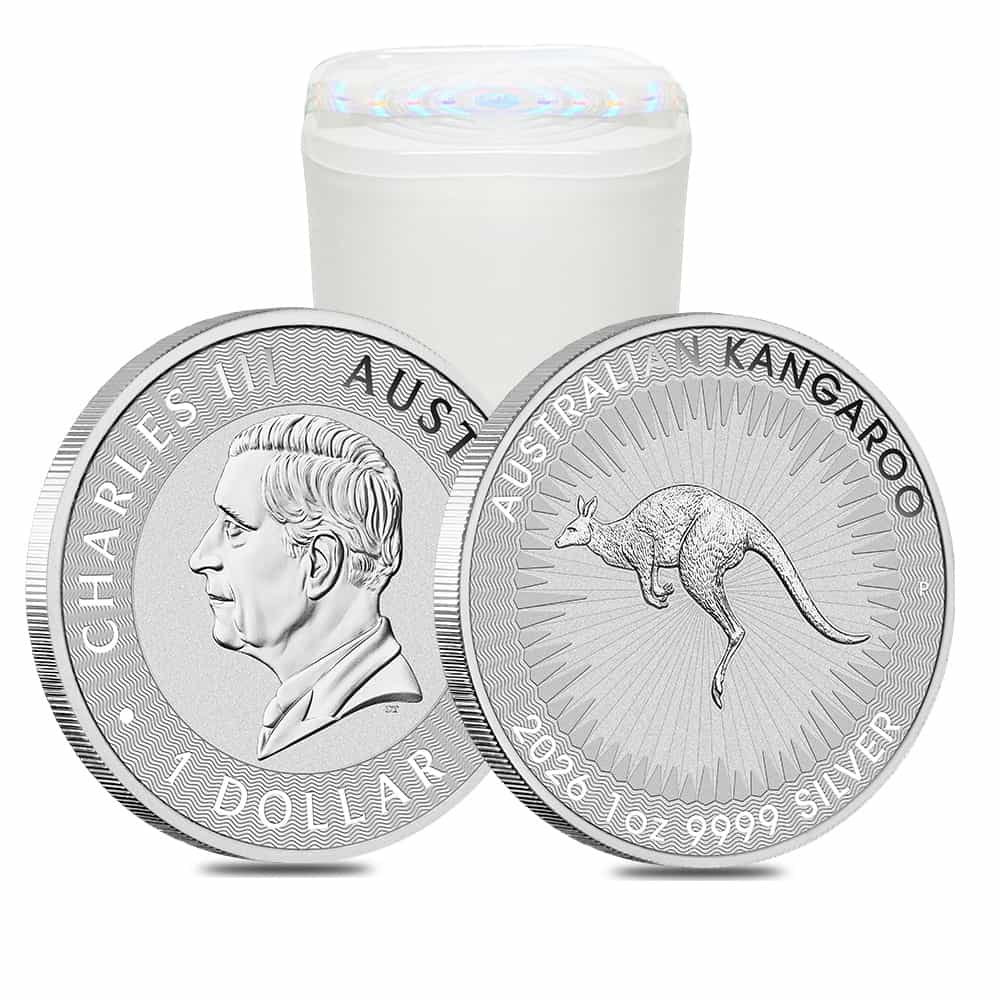 Roll of 25 - 2026 1 oz Australian Silver Kangaroo Perth Mint BU