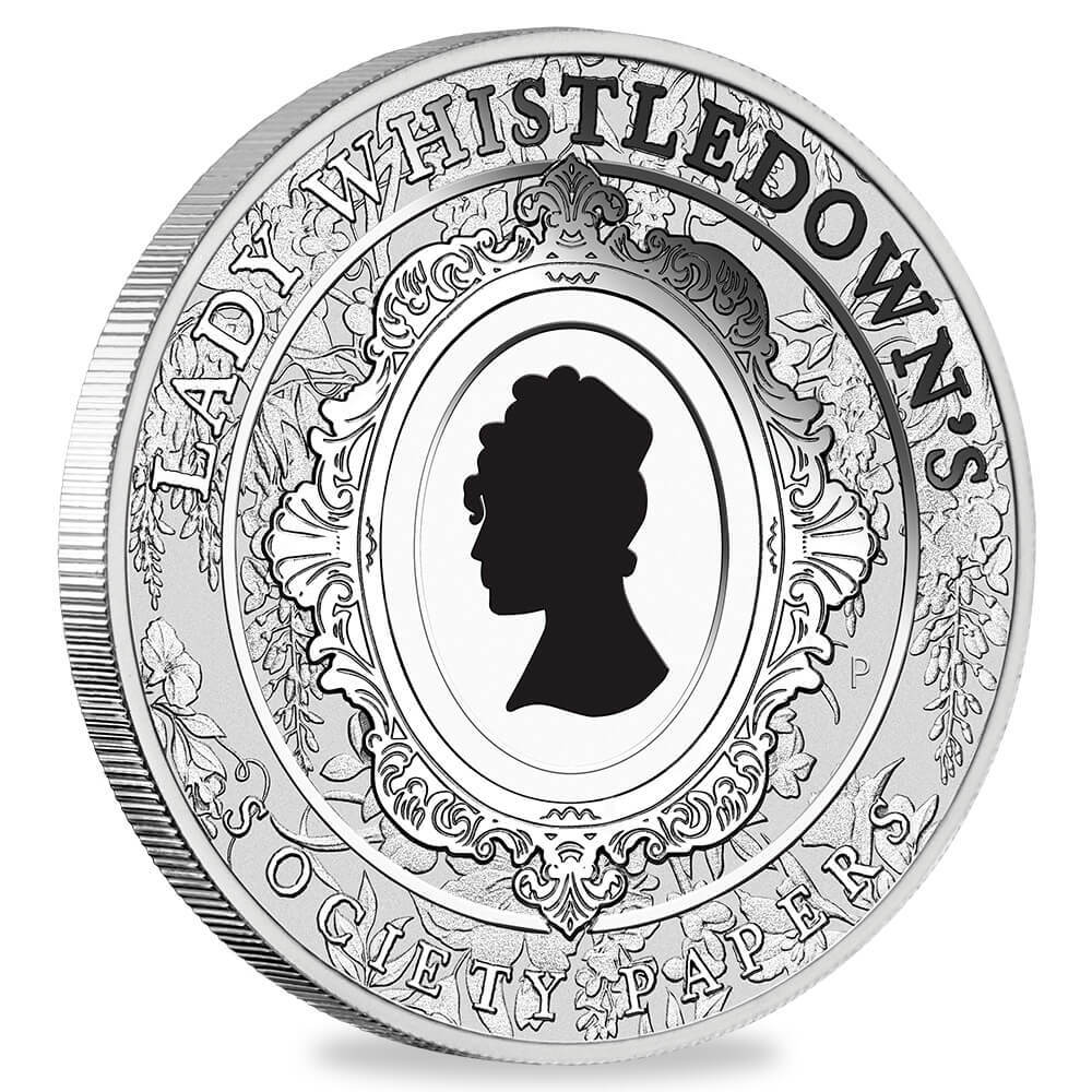 2026 1 oz Bridgerton Lady Whistledown Colorized Silver Coin Perth Mint thumbnail 2
