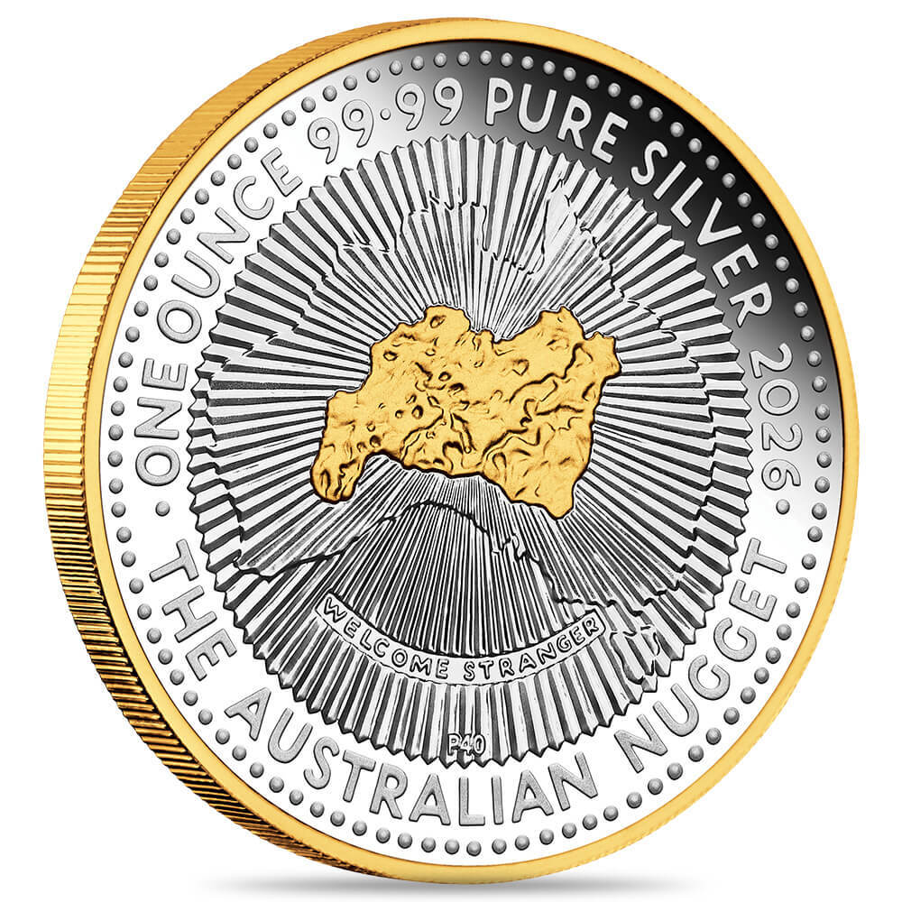 2026 1 oz Silver Australian Nugget 40th Ann. Proof Gilded Coin Perth Mint thumbnail 2