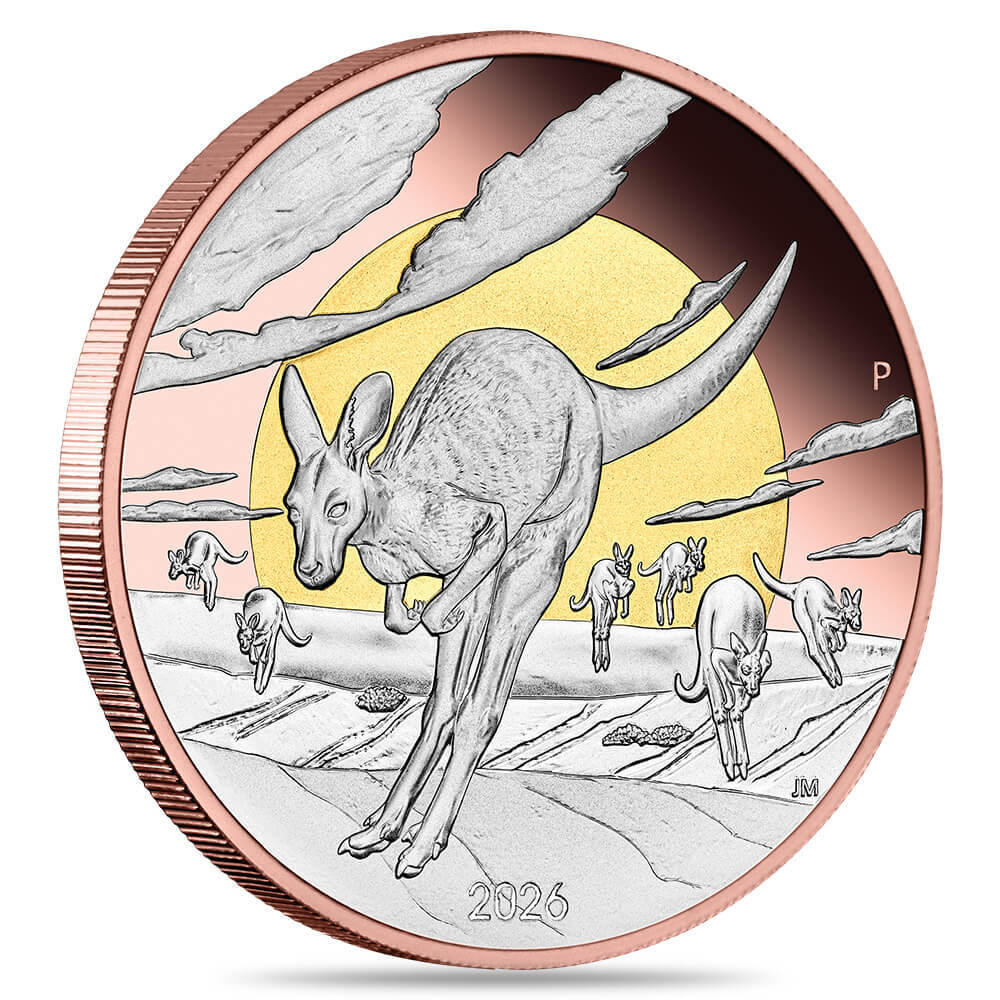 2026 5 oz Proof Silver Wonders of Australia The Outback Kangaroo Double Gilded Coin Perth Mint thumbnail 2