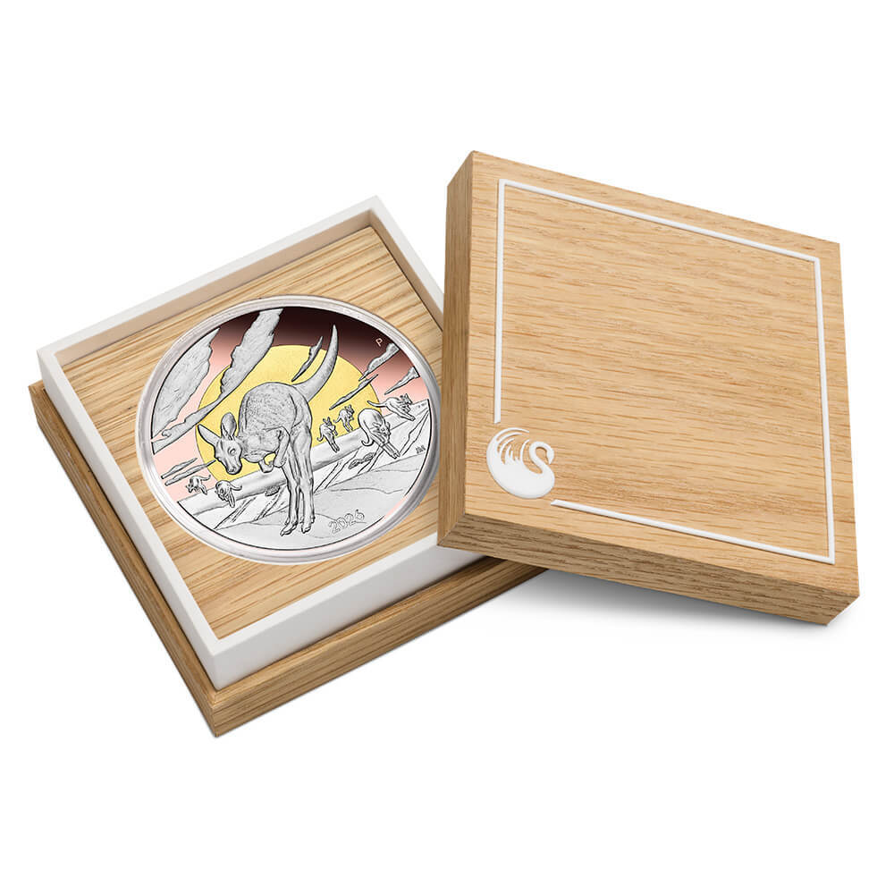 2026 5 oz Proof Silver Wonders of Australia The Outback Kangaroo Double Gilded Coin Perth Mint thumbnail 4