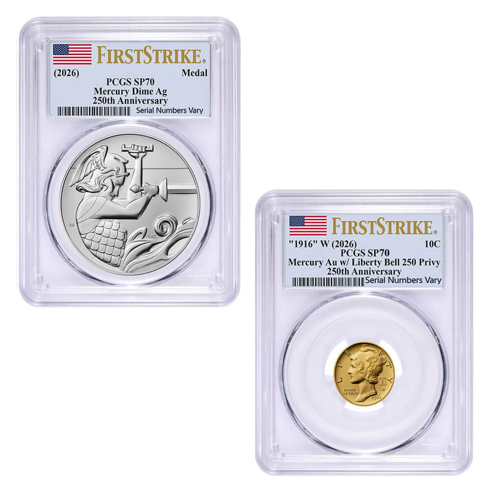 2026 Best of the US Mint 1916 Mercury Dime Gold Coin & Silver Medal Set PCGS SP/MS 70 FS