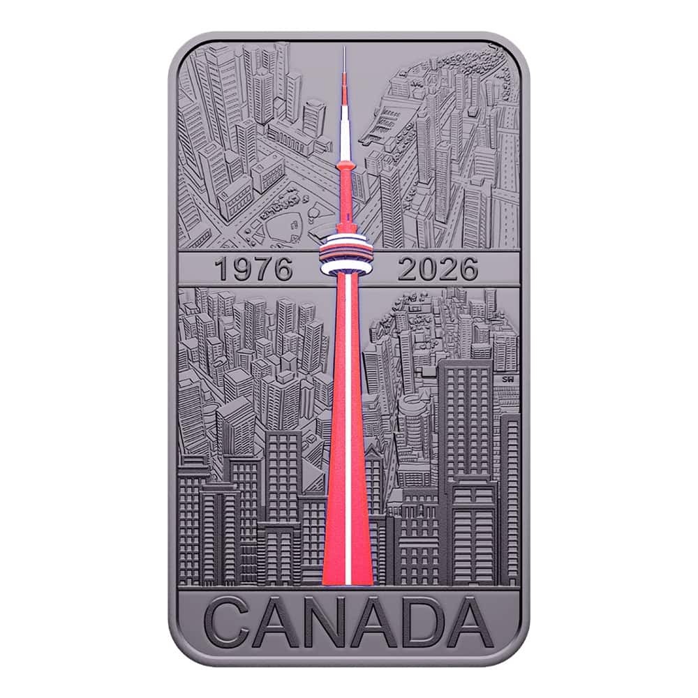 2026 Canada 1 oz CN Tower 50th Ann Silver Rectangular Coin Bar .9999 Fine thumbnail 2