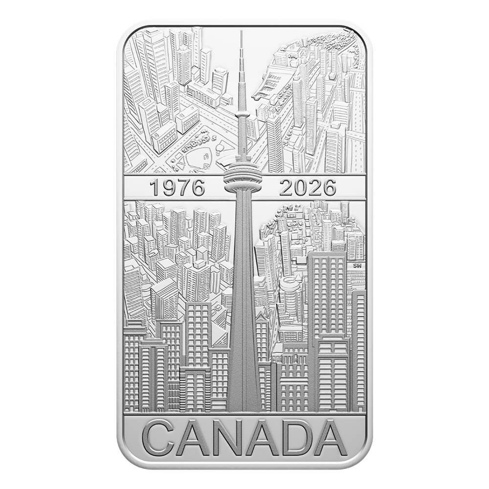 2026 Canada 1 oz CN Tower 50th Ann Silver Rectangular Coin Bar .9999 Fine thumbnail 3