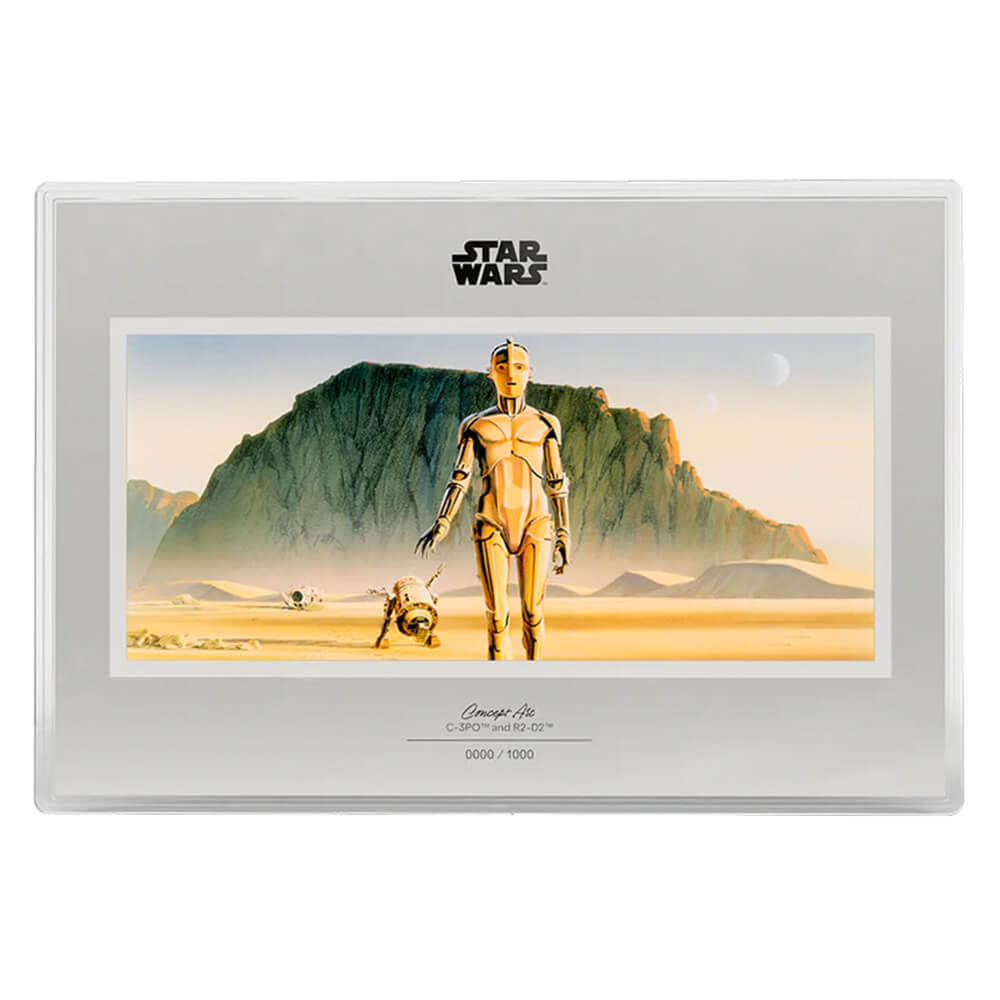 2026 Niue 1 oz Star Wars™ C-3PO™ & R2-D2™ Concept Art $2 Silver Foil .999 Fine