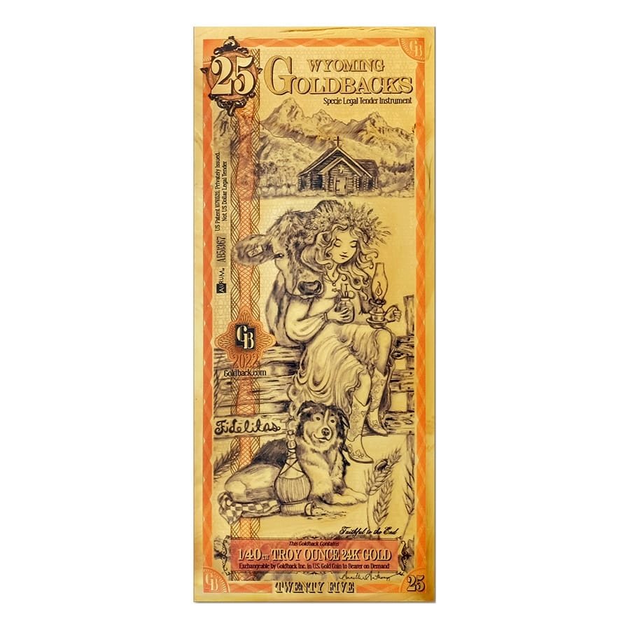 25 Wyoming Goldback 1/40 oz 24K Gold Foil Aurum Note