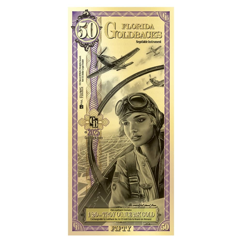 50 Florida Goldback 1/20 oz 24K Gold Foil Aurum Note
