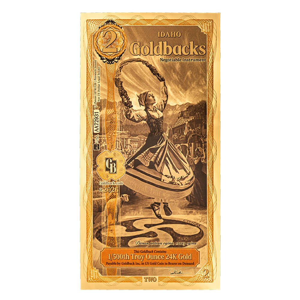 2 Idaho Goldback 1/500 oz 24K Gold Foil Aurum Note