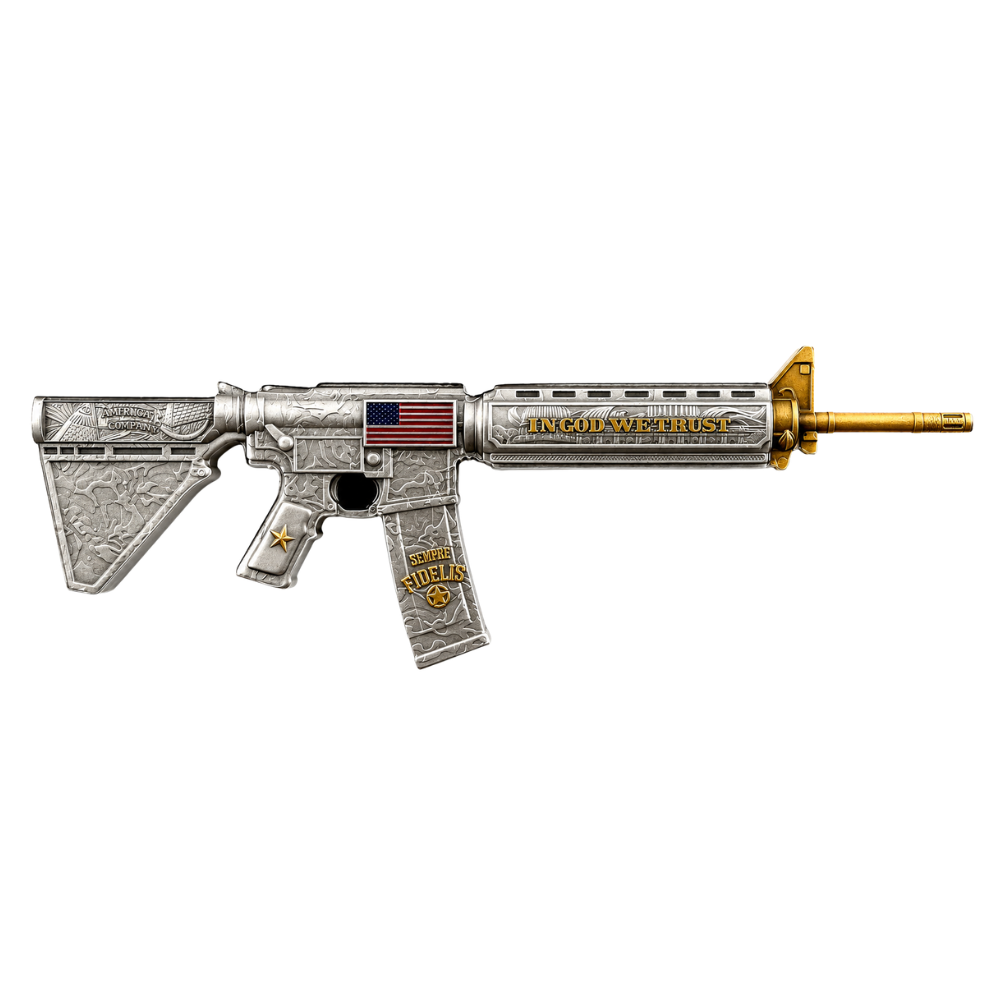 2 oz M16 Style Rifle Shaped Silver .999 Fine Antiqued Finish thumbnail 3