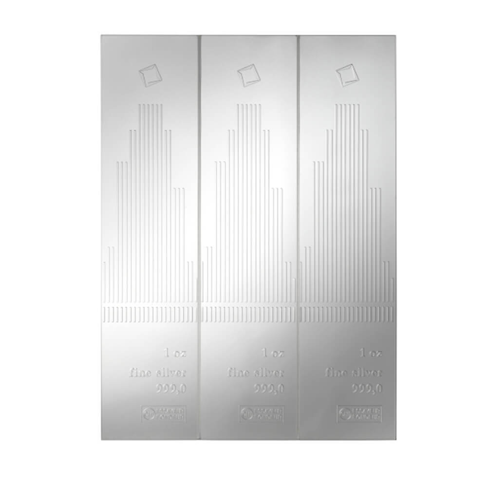 3 x 1 oz Valcambi Skyline Silver CombiBar .999 Fine (in Assay) thumbnail 3