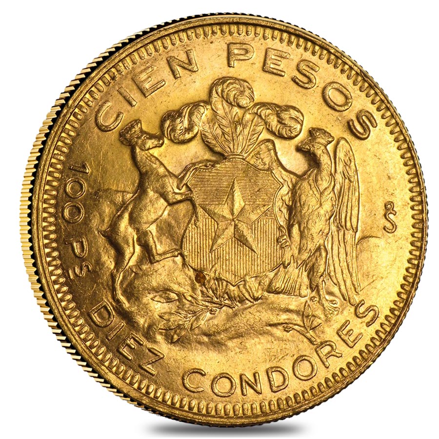 Chile Gold 100 Pesos AU (Random Year,1926-1980) thumbnail 2