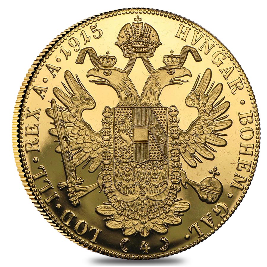 1915 Austrian 4 Ducat Gold Restrike AU/BU thumbnail 2