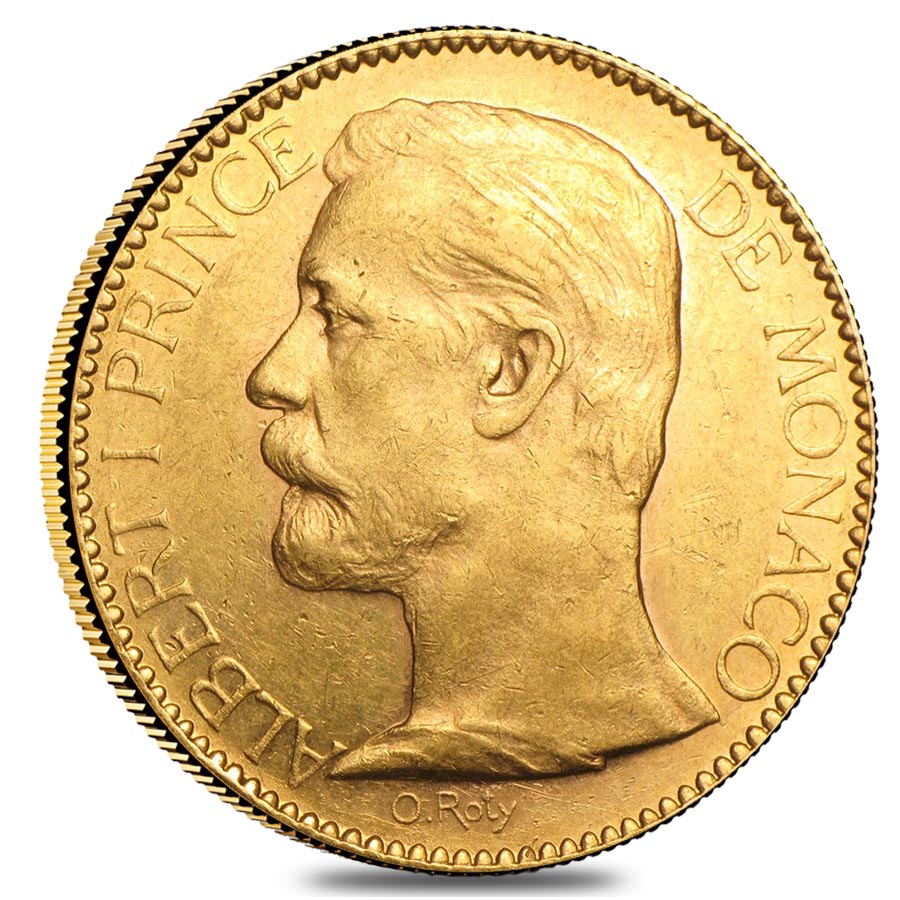 100 Francs Monaco Gold Albert I XF AGW .9334 (1882-1904, Random Year)