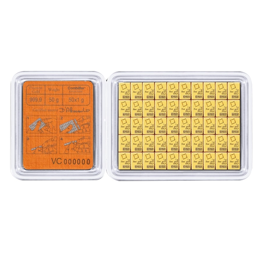 50 x 1 Gram Gold Valcambi CombiBar .9999 Fine (in Assay) thumbnail 2