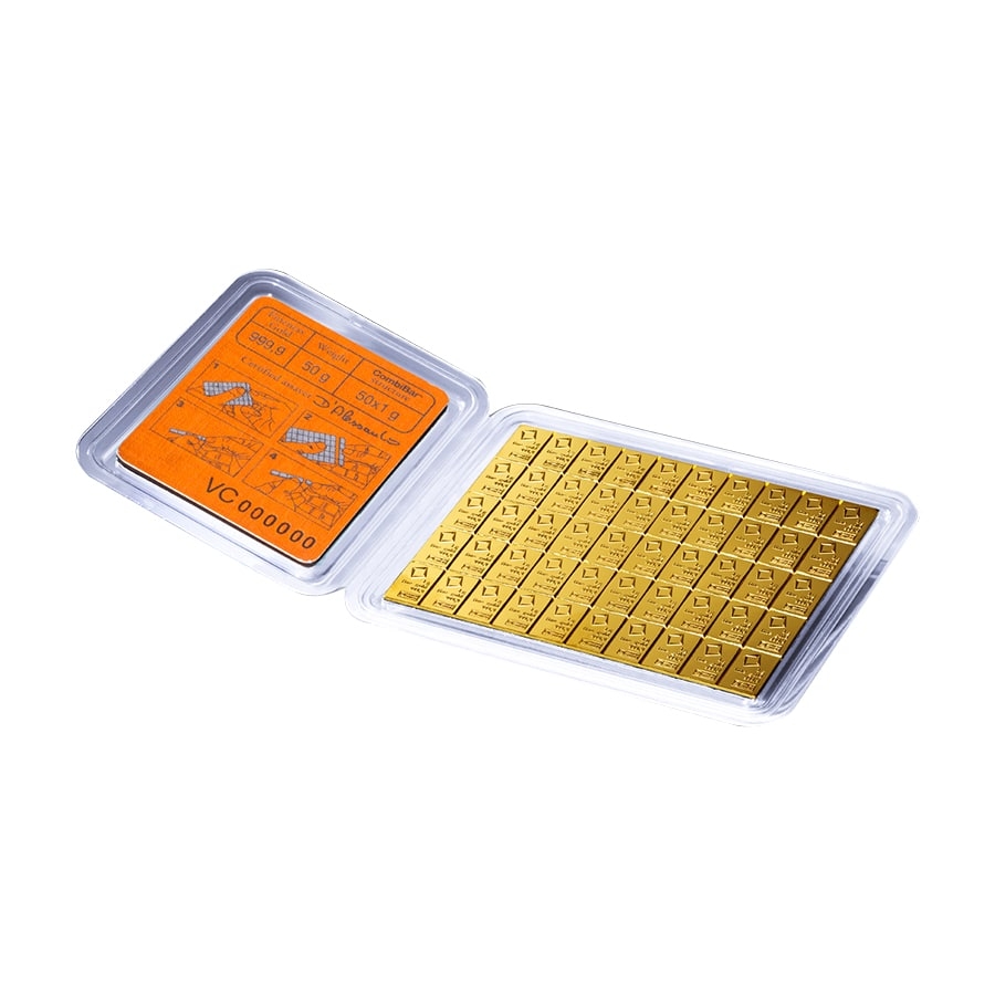 50 x 1 Gram Gold Valcambi CombiBar .9999 Fine (in Assay) thumbnail 3