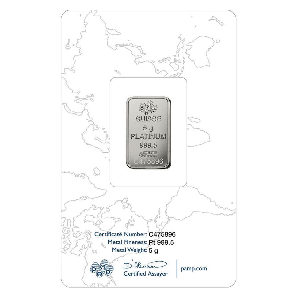 5 Gram PAMP Suisse Lady Fortuna Platinum Bar .9995 Fine (in Assay) thumbnail 3