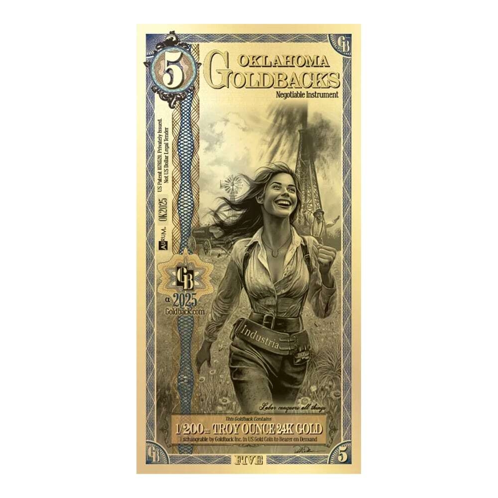 5 Oklahoma Goldback 1/200 oz 24K Gold Foil Aurum Note thumbnail 3