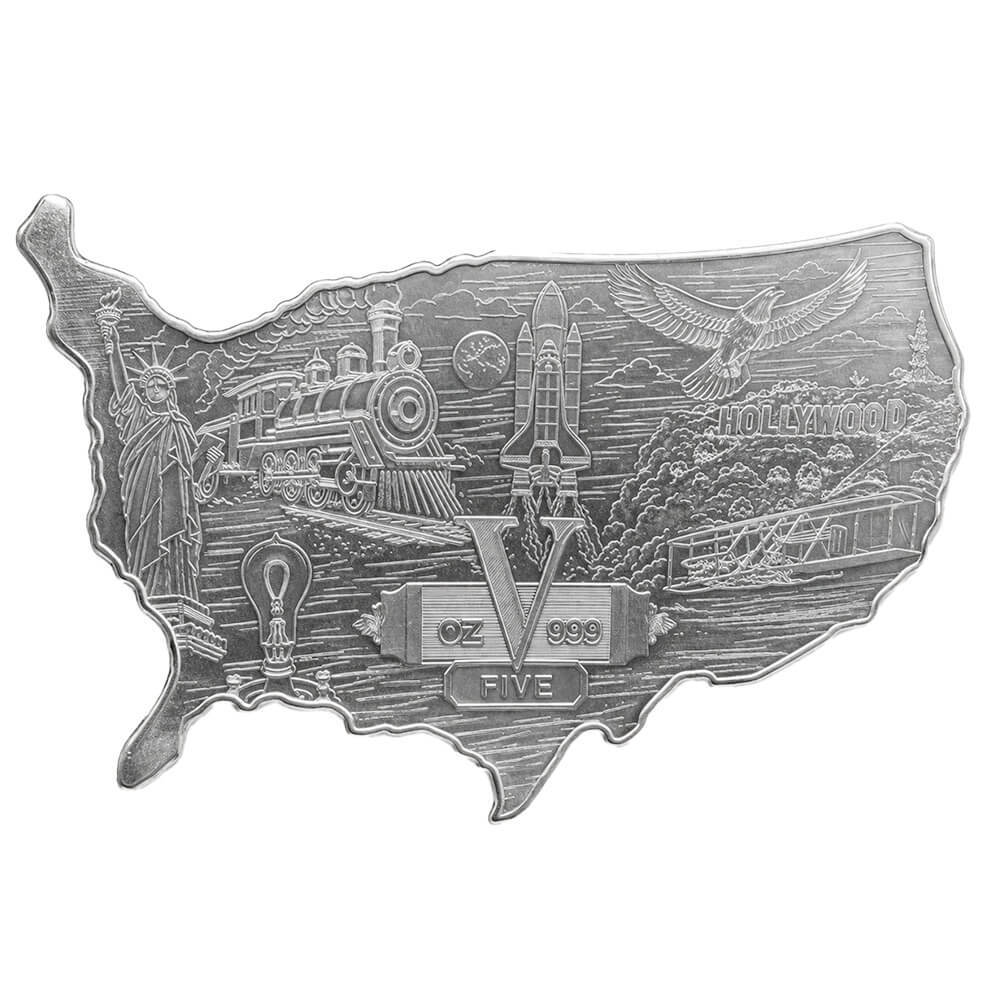 5 oz Elemetal USA 250th Anniversary Shaped Silver Bar .999 Fine thumbnail 2