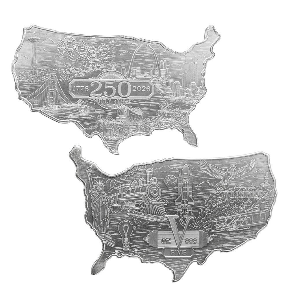 5 oz Elemetal USA 250th Anniversary Shaped Silver Bar .999 Fine thumbnail 3