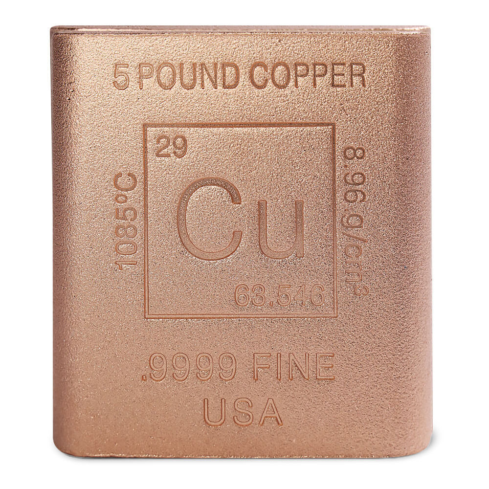 5 Pound Copper Element Bar .9999 Fine (Rounded Edges)
