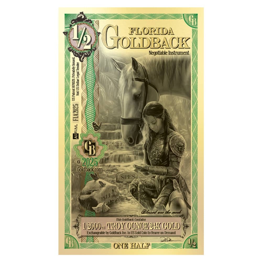 Pack of 100 - 1/2 Florida Goldback 1/2000 oz 24K Gold Foil Aurum Note thumbnail 2