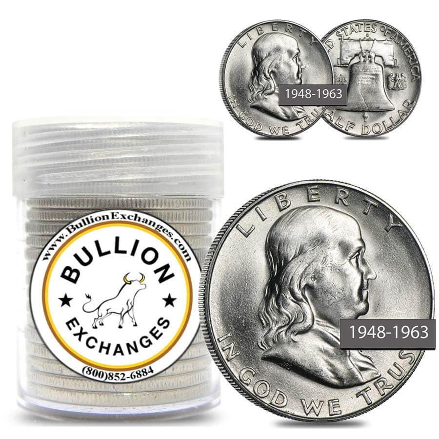 $10 Face Value Franklin Half Dollars 90% Silver 20-Coin Roll BU (1948-1963)