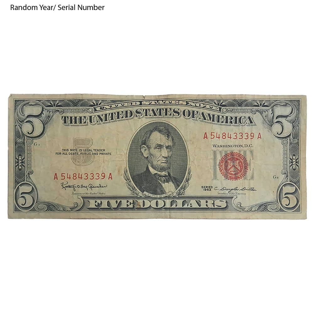 $5 Bill Legal Tender Currency Note Red Seal Cull (Random Year)