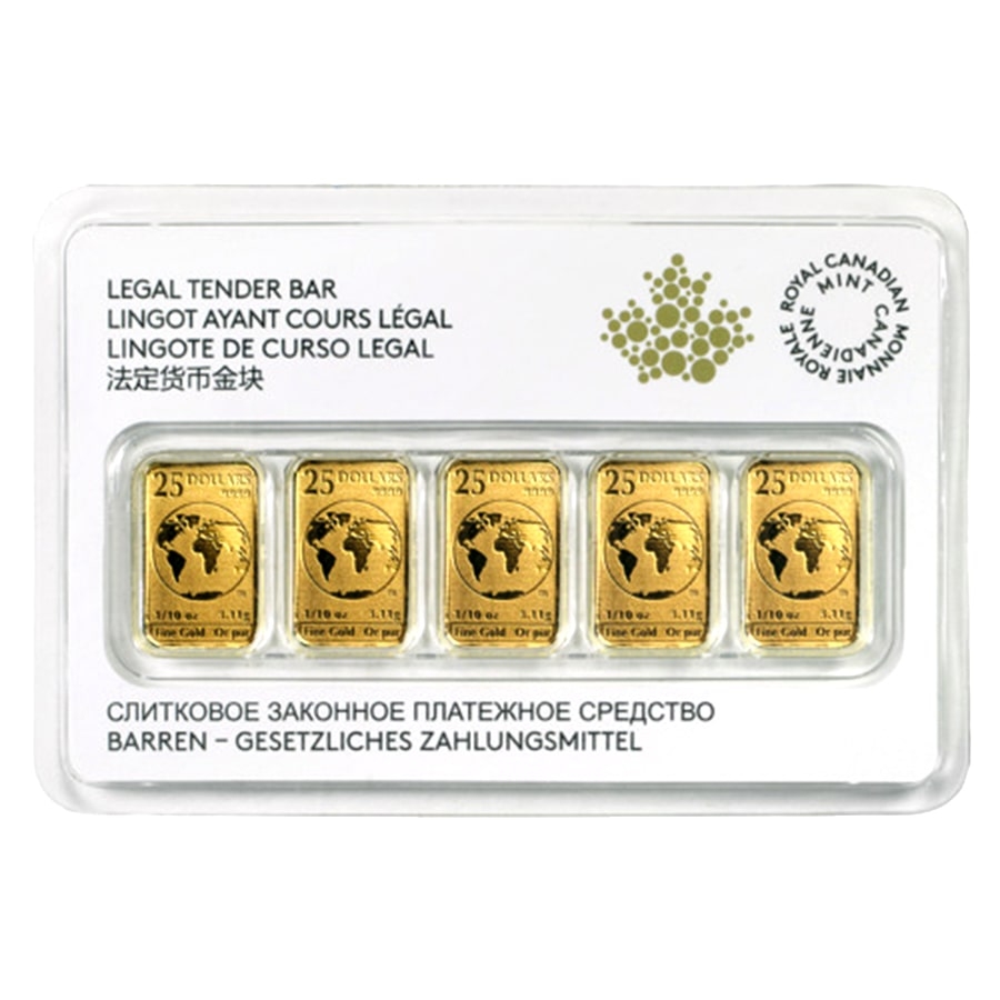 5 x 1/10 oz Gold Royal Canadian Mint RCM Legal Tender Bar Set .9999 Fine (In Assay) thumbnail 2