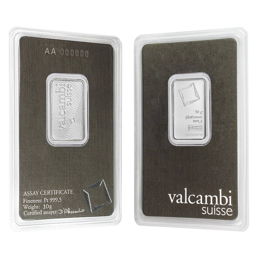 10 Gram Platinum Bar - Valcambi Suisse .9995 Fine (in Assay)