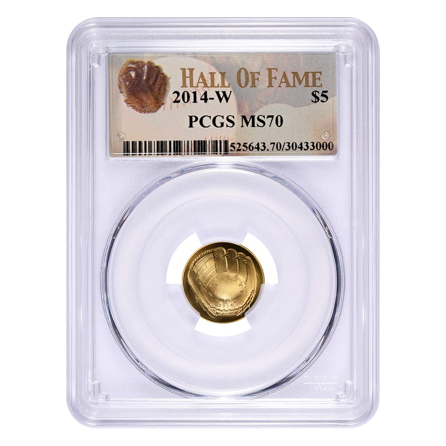 2014 W $5 Gold National Baseball Hall of Fame Coin PCGS MS 70